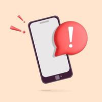 3d vector alert message notification or error sign on mobile phone screen design illustration