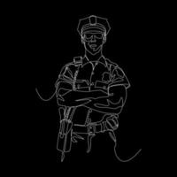 One continuous single drawn art line minimalism doodle hand character lifeguard rescue policeman military in summer uniform. Safety Security Concept. vector