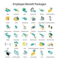 Set of isometric Employee Benefit package for employee icon vector