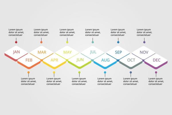 12 month timeline template for infographic for presentation for 12 element