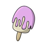 Oval ice cream, poured with white and pink chocolate, icing, vector illustration in cartoon style on a white background