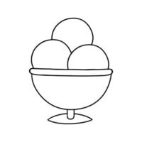 Monochrome image, Ice cream balls in a silver glass, vector illustration in cartoon style on a white background