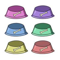 A set of colored icons. Empty dog bowl with a painted dog bone, vector illustration in cartoon style