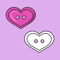 A set of images, a bright pink button for clothes in the shape of a heart, a vector illustration in cartoon style on a colored background