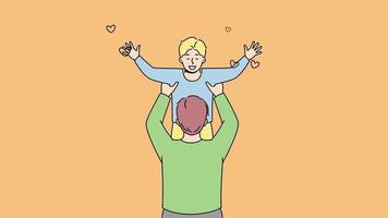 Loving father playing with small son. Caring dad throwing excited little child in hands in air. Fatherhood concept. Motion illustration. video