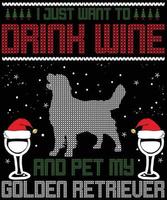 solo quiero beber vino y acariciar mis diseños de camisetas de vector de tipografía beagle para las vacaciones de navidad en los estados unidos se llevará a cabo el 25 de diciembre. perro de navidad, diseño de amante de la cerveza de vino.