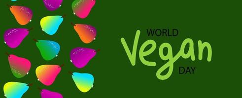 bright juicy fruits, World Vegetarian Day concept. vector flat banner