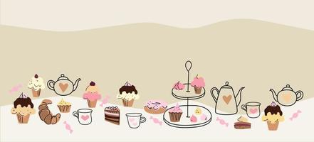 tea cake set vector