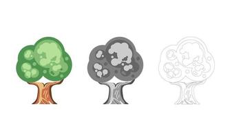 Tree set colorful silhouette and outline vector illustration element symbol template