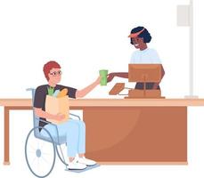 Disabled person at supermarket semi flat color vector characters. Editable figures. Full body people on white. Shopping simple cartoon style illustration for web graphic design and animation