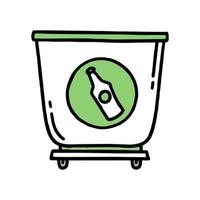 A dumpster under the glass. Recycling. Separation of garbage. Co2 concept of climate change. Vector isolated doodle