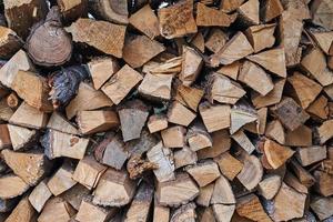 Stack of firewood as background. Pile of chopped wood, closeup photo