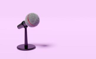 3d black microphone and anti-noise hair icon with stand isolated on pink background. minimal concept, 3d render illustration photo