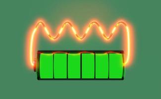 Indicador de carga de batería 3d con cable aislado sobre fondo verde. concepto de cortocircuito de batería, ilustración de renderizado 3d foto