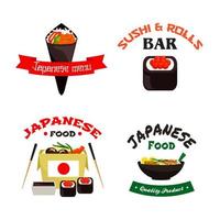 Japanese sushi and asian food isolated icon set vector
