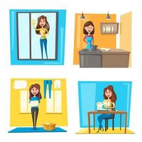 Household chores set with woman doing housework vector