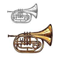 Trumpet or horn jazz music instrument sketch vector