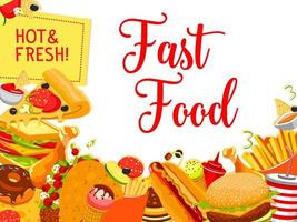 cartel de bocadillos y bebidas de comida rápida para el diseño del menú vector
