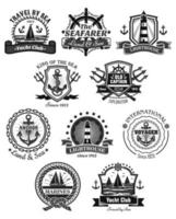 Nautical and marine symbols vector icons set