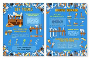 Construction and house repair work tool poster set