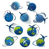 Vector icons plane and world globe