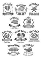 Vector butchery meat and sausages shop icons set