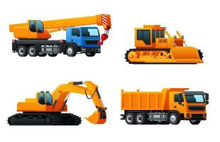 Vector icons of heavy machinery industry trucks