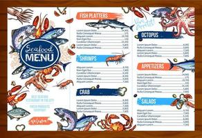 menú vectorial para marisco o pescado restaurante de marisco vector