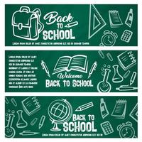Back to school chalkboard banner with student item vector