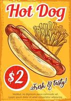Hot dog fast food restaurant retro poster template vector