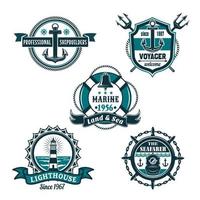Nautical retro badge set, marine heraldry design