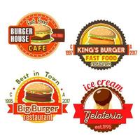 vector, comida rápida, hamburguesas, helado, iconos vector