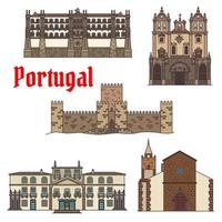 Travel sight of portuguese architecture icon set vector