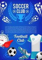 Football sport club banner with soccer ball, items vector
