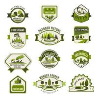 Park, green city garden, eco landscaping badge set