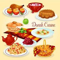 Danish cuisine healthy lunch dishes cartoon icon vector