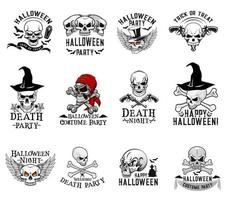 Halloween costume party skull vector icons