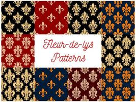 French victorian fleur-de-lis seamless pattern set vector