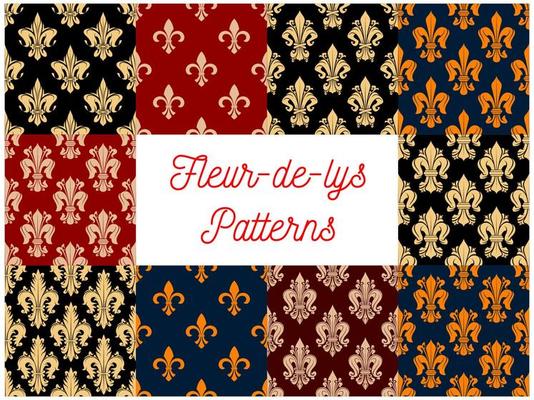 French victorian fleur-de-lis seamless pattern set