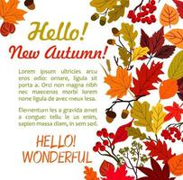 Hello Autumn poster template with fall leaf border vector