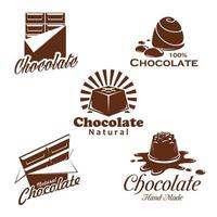 Chocolate candy, bar, cacao dessert emblem design vector