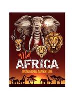 póster de safari africano con bocetos de animales salvajes vector