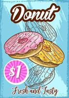 cartel de boceto de menú vectorial para postre de pastel de donut vector