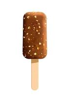 Chocolate ice cream with nuts on stick 3d icon vector