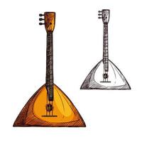 vector, bosquejo, balalaika, guitarra, instrumento musical vector