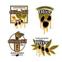 iconos vectoriales de aceite de oliva y aceitunas verdes frescas vector