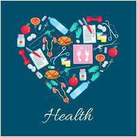 cartel de corazón de medicamentos de salud de dieta de vector