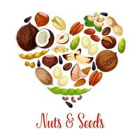 corazón con nueces, semillas, frijoles para el diseño de superalimentos vector