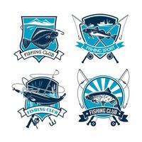 conjunto de iconos de vector de club deportivo de pesca