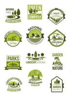 iconos vectoriales del paisaje natural y la compañía verde vector